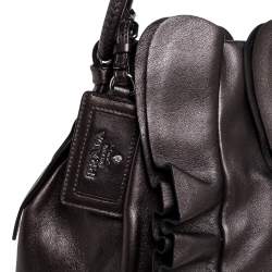 Pre Owned Prada Metallic Brown Leather Ruffle Mordore Hobo