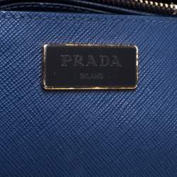 Pre Owned Prada Blue Saffiano Lux Leather Medium Galleria Double Zip Tote