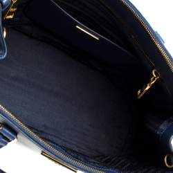 Pre Owned Prada Blue Saffiano Lux Leather Medium Galleria Double Zip Tote