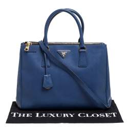 Pre Owned Prada Blue Saffiano Lux Leather Medium Galleria Double Zip Tote