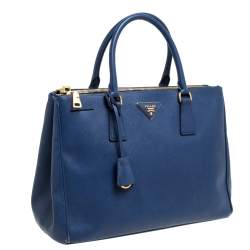 Pre Owned Prada Blue Saffiano Lux Leather Medium Galleria Double Zip Tote