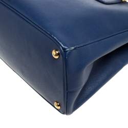 Pre Owned Prada Blue Saffiano Lux Leather Medium Galleria Double Zip Tote