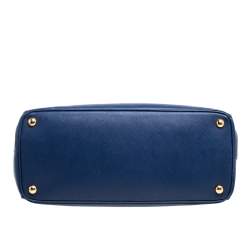 Pre Owned Prada Blue Saffiano Lux Leather Medium Galleria Double Zip Tote