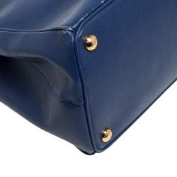 Pre Owned Prada Blue Saffiano Lux Leather Medium Galleria Double Zip Tote
