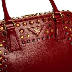 Pre Owned Prada Blush Pink/Red Patent Leather Pyramid Frame Bag