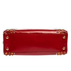 Pre Owned Prada Blush Pink/Red Patent Leather Pyramid Frame Bag