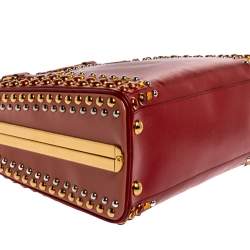 Pre Owned Prada Blush Pink/Red Patent Leather Pyramid Frame Bag