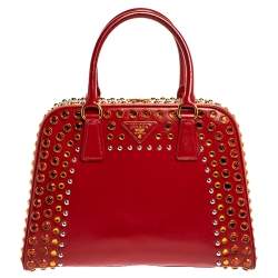 Pre Owned Prada Blush Pink/Red Patent Leather Pyramid Frame Bag