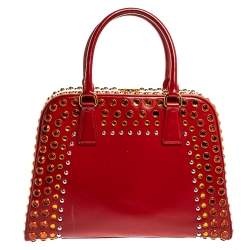 Pre Owned Prada Blush Pink/Red Patent Leather Pyramid Frame Bag
