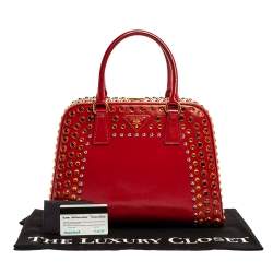 Pre Owned Prada Blush Pink/Red Patent Leather Pyramid Frame Bag
