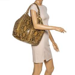 Pre Owned Prada Yellow/Black Python Shopper Tote