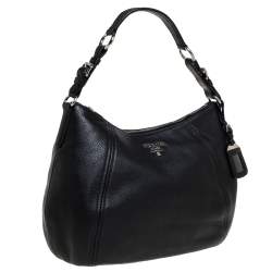 Pre Owned Prada Black Vitello Daino Leather Phenix Hobo