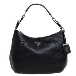 Pre Owned Prada Black Vitello Daino Leather Phenix Hobo