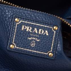 Pre Owned Prada Blue Vitello Daino Leather Sacca 2 Manici Hobo