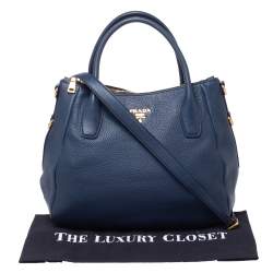 Pre Owned Prada Blue Vitello Daino Leather Sacca 2 Manici Hobo