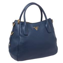 Pre Owned Prada Blue Vitello Daino Leather Sacca 2 Manici Hobo