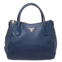 Pre Owned Prada Blue Vitello Daino Leather Sacca 2 Manici Hobo