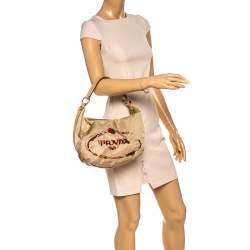 Pre Owned Prada Beige Tessuto Nylon Stencil Hobo 