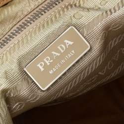 Pre Owned Prada Beige Tessuto Nylon Stencil Hobo 