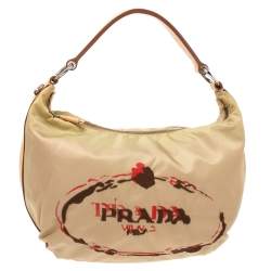 Pre Owned Prada Beige Tessuto Nylon Stencil Hobo 