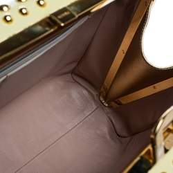 Pre Owned Prada Gold Saffiano Lux Leather Studded Pyramid Frame Satchel