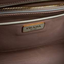 Pre Owned Prada Gold Saffiano Lux Leather Studded Pyramid Frame Satchel