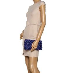 Pre Owned Prada Blue/Purple Printed Fabric Pushlock Flap Clutch