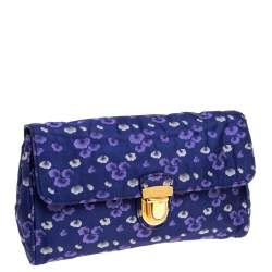 Pre Owned Prada Blue/Purple Printed Fabric Pushlock Flap Clutch
