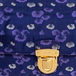 Pre Owned Prada Blue/Purple Printed Fabric Pushlock Flap Clutch