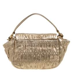 Pre Owned Prada Metallic Gold Matelasse Leather Pushlock Flap Hobo