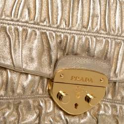 Pre Owned Prada Metallic Gold Matelasse Leather Pushlock Flap Hobo