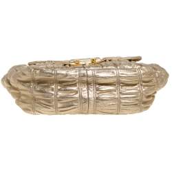 Pre Owned Prada Metallic Gold Matelasse Leather Pushlock Flap Hobo