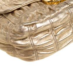 Pre Owned Prada Metallic Gold Matelasse Leather Pushlock Flap Hobo