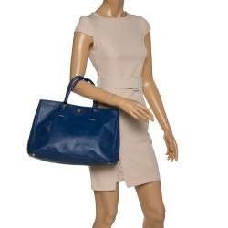 Pre Owned Prada Blue Saffiano Lux Leather Large Tote