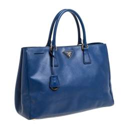 Pre Owned Prada Blue Saffiano Lux Leather Large Tote