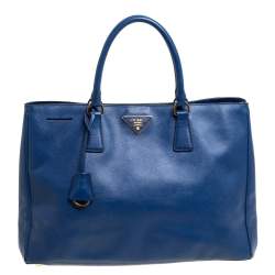 Pre Owned Prada Blue Saffiano Lux Leather Large Tote