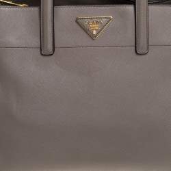 Pre Owned Prada Grey Saffiano Soft Leather Middle Zip Tote