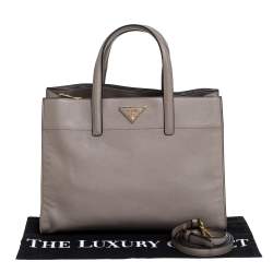 Pre Owned Prada Grey Saffiano Soft Leather Middle Zip Tote