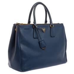 مملوكة مسبقًا حقيبة يد برادا كبيرة سحاب مزدوج جلد سافيانو لوكس أزرق