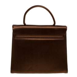 Pre Owned Prada Metallic Brown Satin Top Handle Bag
