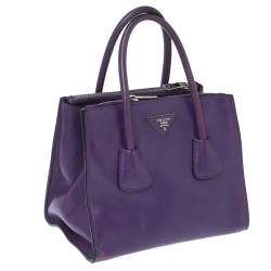 Pre Owned Prada Purple Leather Twin Pocket Double Handle Tote