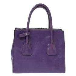 Pre Owned Prada Purple Leather Twin Pocket Double Handle Tote