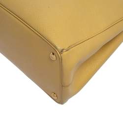 Pre Owned Prada Yellow Saffiano Lux Leather Large Double Zip Tote