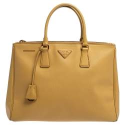 Pre Owned Prada Yellow Saffiano Lux Leather Large Double Zip Tote