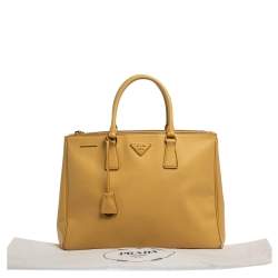 Pre Owned Prada Yellow Saffiano Lux Leather Large Double Zip Tote