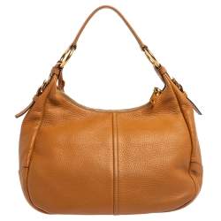 Pre Owned Prada Tan Vitello Daino Leather Zip Top Hobo