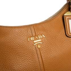 Pre Owned Prada Tan Vitello Daino Leather Zip Top Hobo