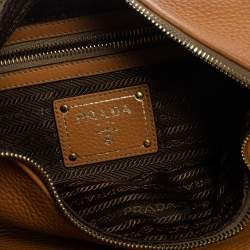 Pre Owned Prada Tan Vitello Daino Leather Zip Top Hobo