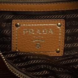 Pre Owned Prada Tan Vitello Daino Leather Zip Top Hobo