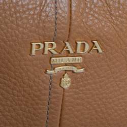 Pre Owned Prada Tan Vitello Daino Leather Zip Top Hobo